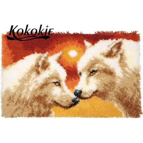 Latch hook kit rug canvas animal printing vloerklee latch hook tapestry kits crochet tapis diy carpet embroidery accessories
