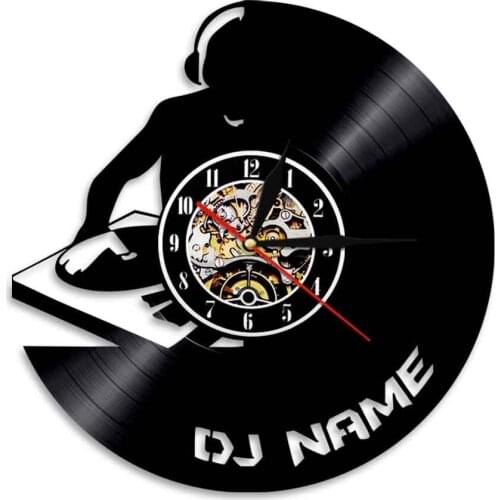 Custom DJ Name Wall Art Decorative Clock Put Your Hands Up DJ Silhouette Retro Music Vinyl Record Hanging Decor For Pub Bar