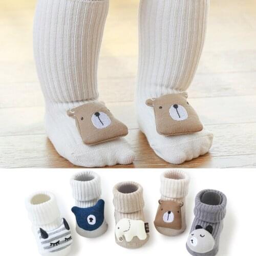 Baby Girl Indoor Solid Sock Shoes Newborn Baby Socks Winter Cotton Sock with New Toddler Baby Rubber Soles Infant Animal Socks