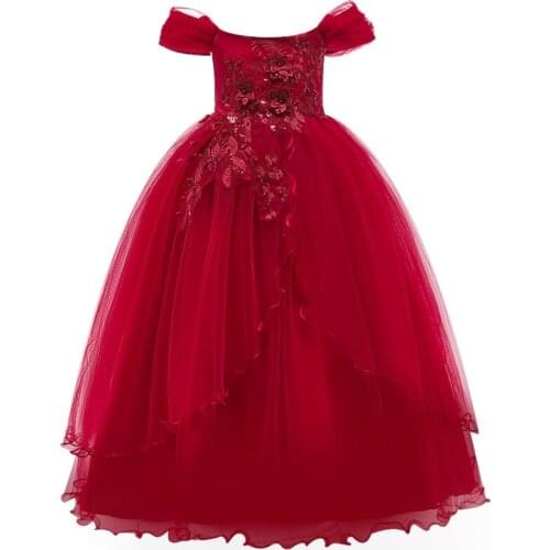 New Summer Irregular mesh kids dress for girl Elegant Wedding Flower Girl Dress Teenage girl party princess dresses Pearl sequin