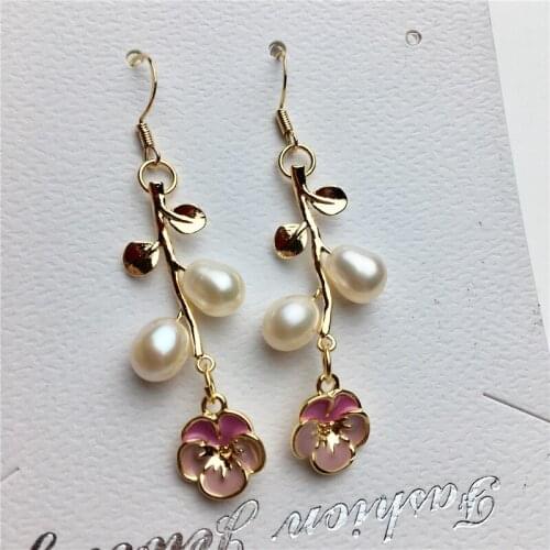 Charm Flower Real Freshwater 5-6MM Pearl Earrings Gold Plated Drop Earrings Nice Party Wedding Women Women Gift 10 pairs/lot