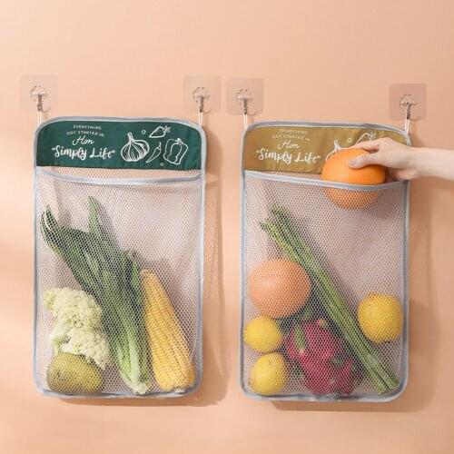 Portable Fruit Vegetable Net Bag with Big Mouth Washable Design Hanging Type Reasonable Capacity Kitchen Storage Organizer