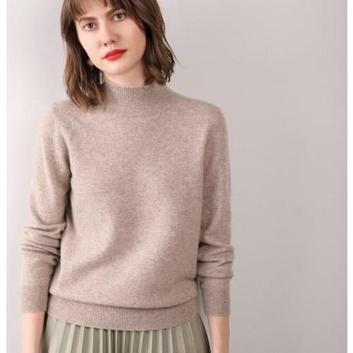 LHZSYY 100%Pure Wool Half High Neck Women Pullover Thick Cashmere Sweater Short 2020 Autumn Winter All-Match Knit Base Shirt Top