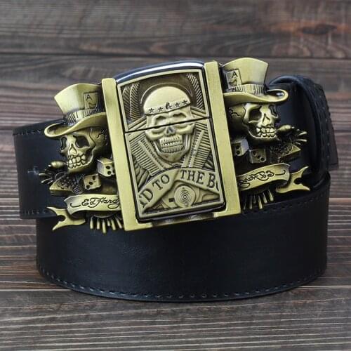 Mens Belt with lighter Golden skull lighter belt buckle metal lighters Kerosene lighter belt for men gift