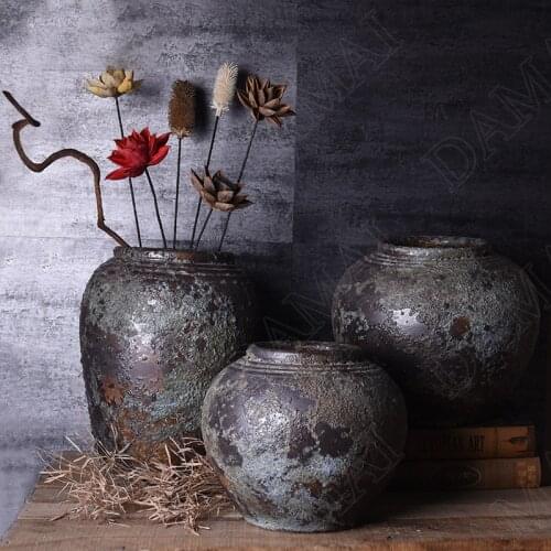Retro Stoneware Vases Creativity Distressed Decor Living Room Flower Vase European Restaurant Desktop Dried Flowers Organizer