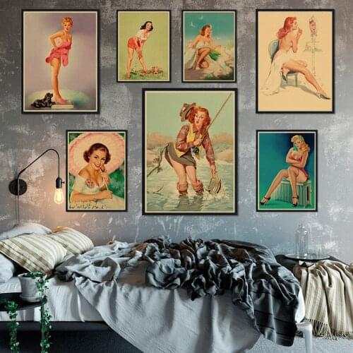 Retro poster Seductive girl World War II Sexy pin up Girl vintage Poster bar wall decorations Home Decor Frameless 42*30CM