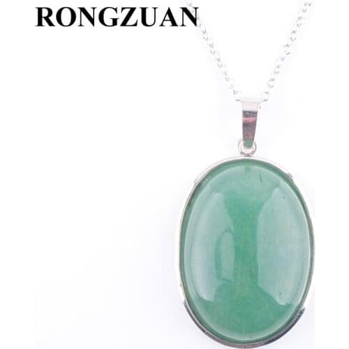 RONGZUAN Natural Aventurine Gem Stone Oval Reiki Chakra Bead Chain Necklaces & Pendants Jewelry Women Fashion Jewellery TN3218