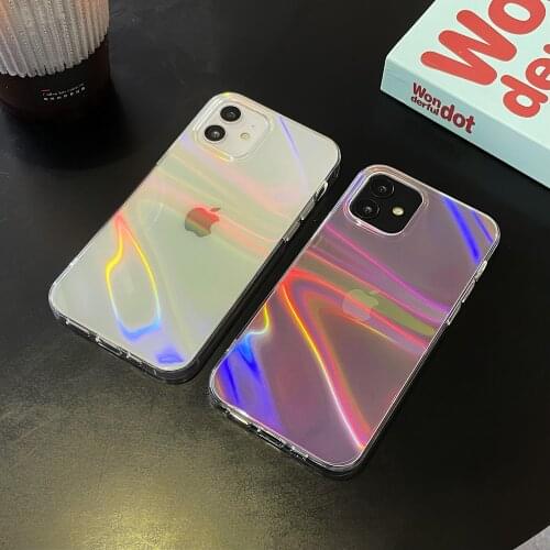 Luxury Aurora Laser Transparent Phone Case For iphone 11 12 Pro max 7 8 plus X XR XS Max SE 2020 Cover Fashion Cute Hard Fundas
