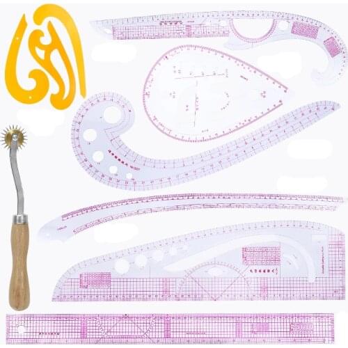 Nonvor 8pcs/Set French Measure Pattern Design Ruler Plastic Sewing Grading Dressmaking Sleeve Yard Curve Wheel Patchwork Rulers