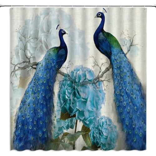 Blue Peacock Shower Curtains Beaytiful Bird Pattern Bathroom Decor Home Bath Bathtub Waterproof Polyester Curtain Set Cheap