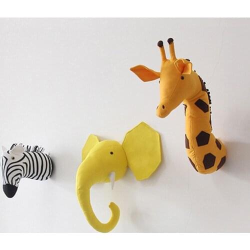 Nordic Stuffed Animal Head Wall Decoration Elephant Zebra Giraffe Bear Head Toys Kids Baby Room Wall Hanging Mounted Home Decor