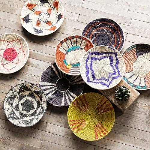 HANDMADE STRAW PLATES ORNAMENTS WALL BACKGROUND DECORATION COUNTRY STYLE FRUIT PLATE ART COLLECTION