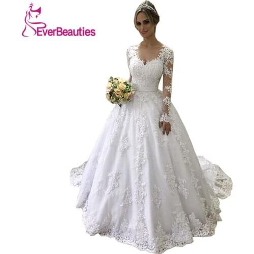 Vestido De Noiva 2020 Long Sleeves Wedding Dress Tulle Appliques Bride Dress Luxury Bridal Gowns