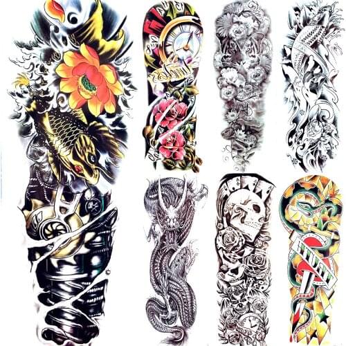 48x17CM Mechanical Arm Totem Temporary Tattoo Girls Colorful Carp Wing Sexy Tattoo Stickers Men Women Boy Leg Tatoo Makeup Tips