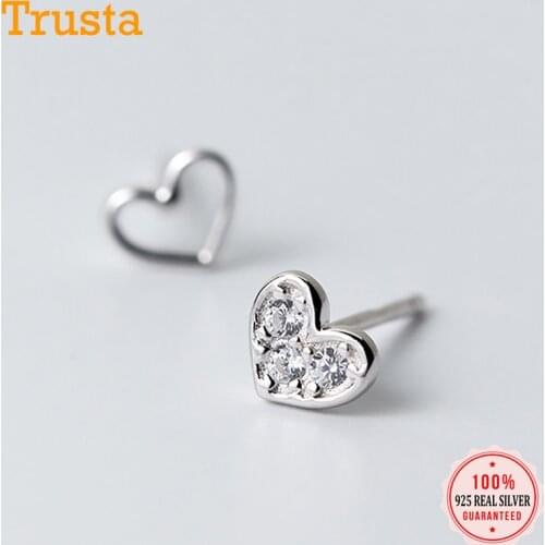 Trusta 2020 100% 925 Sterling Silver Fashion Womens Jewelry 6mmX5mm Heart With CZ Stud Earring Gift For Girls Kids Lady DS542