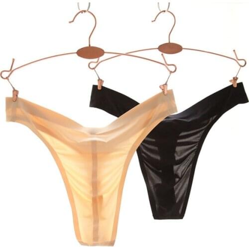 1PCS Men Ice Silk Low Rise Waist See Through Briefs G-string Transparent Smooth Thongs Underwear Gay Briefs FX1015