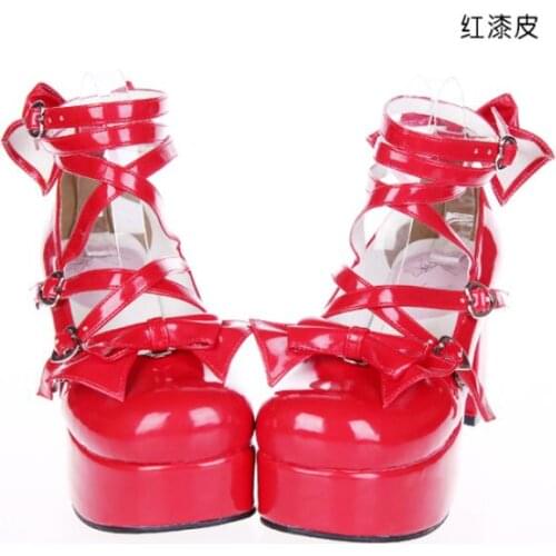 Japanese Harajuku sweet LOLITA round head Women shoes Bowknot princess shoes Cos Kawaii tea party PU Lovely Loli Shoes