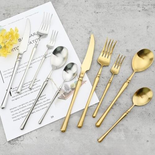 Vintage Knife Fork Tea Spoon Dinnerware Set 304 Stainless Steel Cutlery Set Luxury Matte Gold Tableware Patry Kitchen Silverware