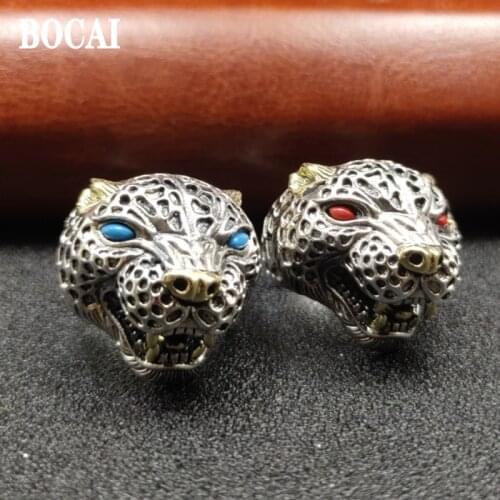 S925 silver jewelry natural ring inlaid dominee ring retro southern red leopard head ring