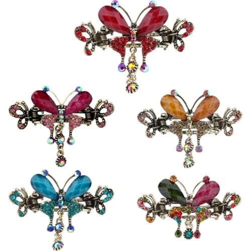 Womens Diamante Rhinestone​s Butterfly Hair Clip Claw Vintage Hair Jewelry