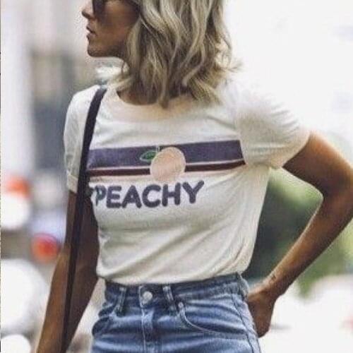 Peachy Letters Print Women T Shirt Cotton Casual Funny T Shirt for Lady Girl Top English Alphabet Womens Tees