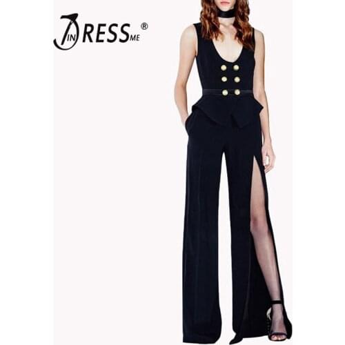 INDRESSME Women Sleeveless Full Length Split Party Jumpsuits Fashion New Casual Jumpsuits Vestidos 2019