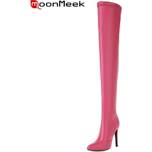 MoonMeek 2022 New Hot Sale Big Size Over The Knee Boots Sexy Fashion Women Shoes Winter Thin Heels Zipper With Fur Comfortable