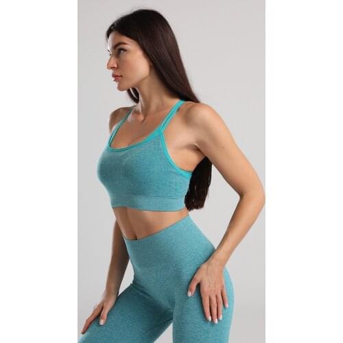 2PCS Sports Suits Workout Set Women Fitness Clothing Yoga Sportswear Padded Push-up Strappy Sports Bra + Gym Seamless Leggings