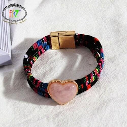 F.J4Z New Bohemian Women Bracelet Ethnic Multi-layer Ropes Nature Stone Heart Cuff Bangles & Bracelets Jewelry Gifts Dropship