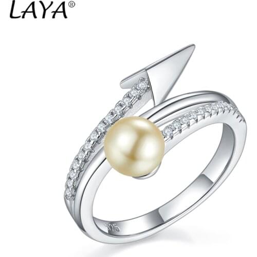 LAYA 925 Sterling Silver Fashion Moon Clear Cubic Zirconium Shell Pearl Rings For Women Authentic Silver Jewelry