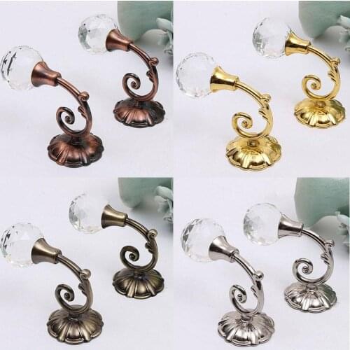 1 Pair Metal Crystal Glass Curtain Hooks Wall Tie Back Holder Hanger Curtain Rods For Home Accessories Y8M8