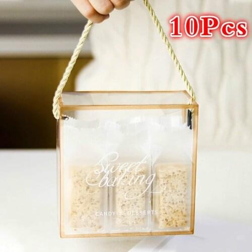 10Pcs Creative Transparent Portable Gift Box Candy Nougat Cookies Wedding Chocolate Cake Bread Packing Tote Bags