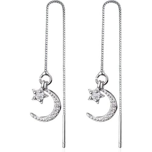 2020 Fashion Jewelry New Korean Chain Long Tassel Piercing Star Moon Earrings Boucle oreille Femme Stud Earrings For Women