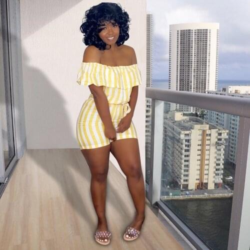 2021 Summer Fashion Sexy Striped Print Jumpsuit Women Sexy Bodysuit One Piece Club Outfits Lounge Streetwear Wholesale Items