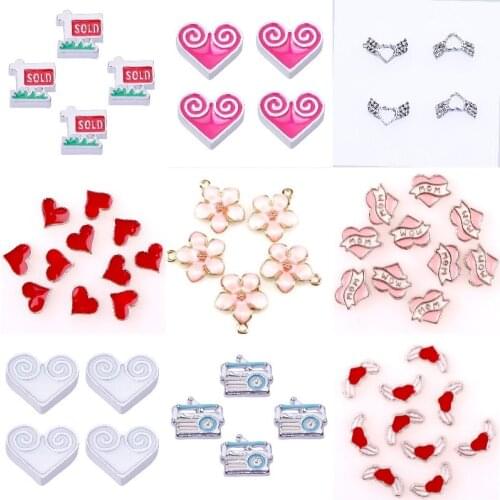 40Pcs/Lot Cute Heart Love Angel Wings Floating Charms Diy Pink Cherry Blossom Pendant For Locket Necklaces Bracelet Jewelry