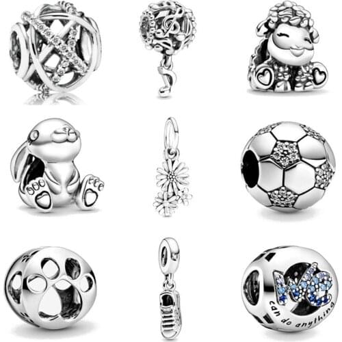 925 Sterling Silver Openwork Music Notes Daisy Flower Bouquet DIY fine beads Fit Original Pandora Charm Bracelet Jewelry