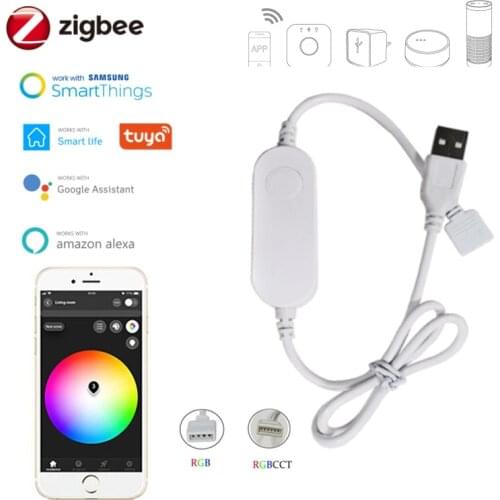 Tuya Zigbee USB LED Wireless Controller DC5V 5050 RGB RGBCCT Led Strip Light 4Pin 6Pin TV Backlight Controller for Alexa Google