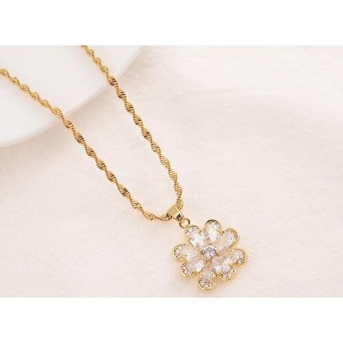 Gold Necklace Pendant for Women Full Circle CZ Zircon Pendant Luxury Jewelry Chain Necklace wedding bridal party gifts