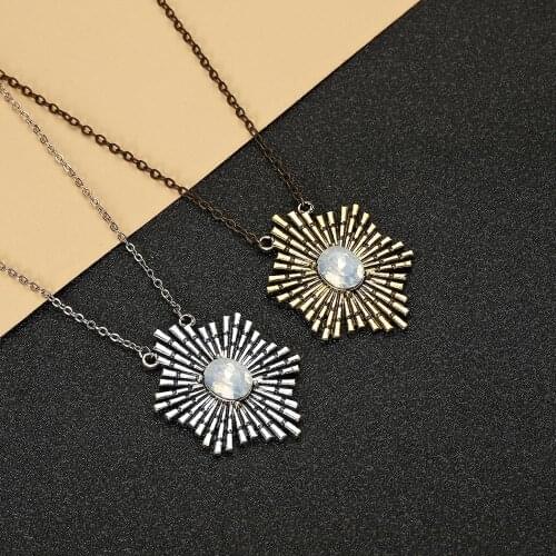 QIAMNI Celestial Sun Burst Charm Layer Necklace Pendant Boho Ethnic Double Bail Amulet Statement Jewelry Gift for Women Men