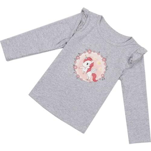 2021 NEW Girls Clothes Boy Girls Unicorn Cartoon Pattern Long Sleeve T-shirt Cotton Childrens Bottoming Clothing 4 Colors