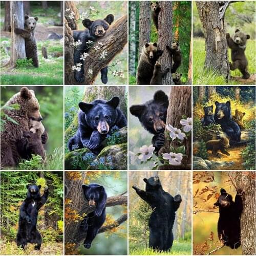 HUACAN Full Square Diamond Painting 5D Bear Mosaic Handmade DIY Diamond Art Embroidery Animal Home Decor