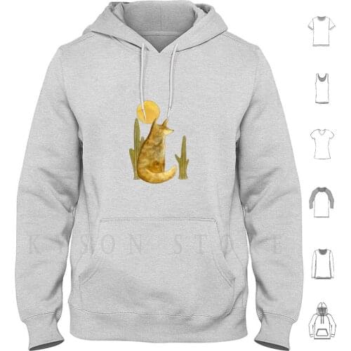 Coyote Hoodies Long Sleeve Coyote Desert Sun Animal Totem Totem Animal Saguaro Cactus
