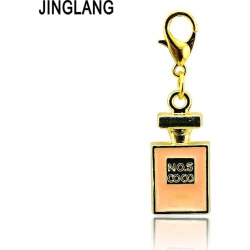 JINGLANG Brand New Fashion Lobster Clasp Charms Gold Color Alloy Perfume Bottle Charms DIY Pendants Jewelry Accessories