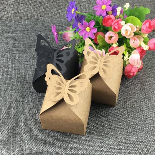 50pcs/Lot Creative Butterfly Shaped Cardboard Kraft Paper Boxes For Picnic Pudding Bottled Jam Marmalade Handmade Boxes Cartons