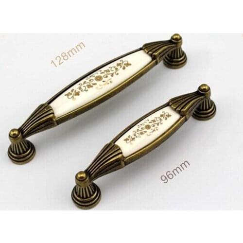 128mm 96mm vintage style ceramic furniture handles rural porcelain kitchen cabinet drawer pulls knobs bronze dresser door handle