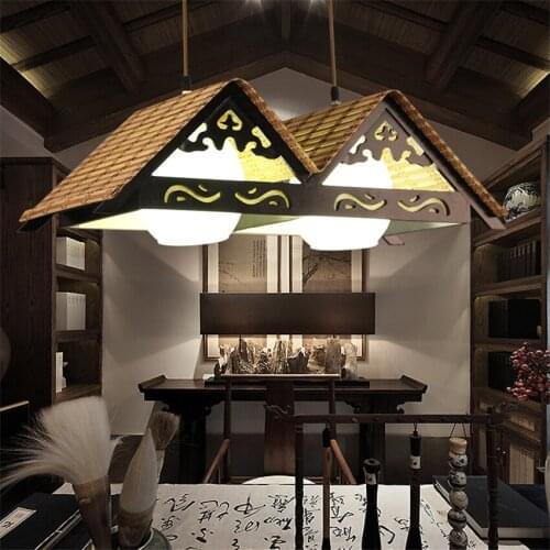 Chinese wood roof glass pendant lights antique bamboo lamps dining room tea room kitchen Southeast Asian hanging lights lighting