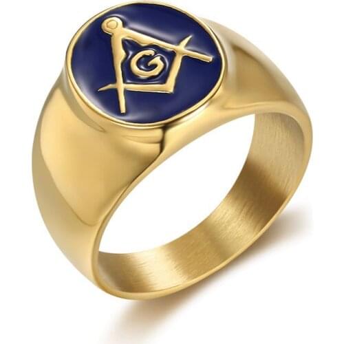 Hip hop Freemason Ring Gold-Color Cool Men Masonic Rings For Men Wedding Ring Bands USA Size 7 to 12