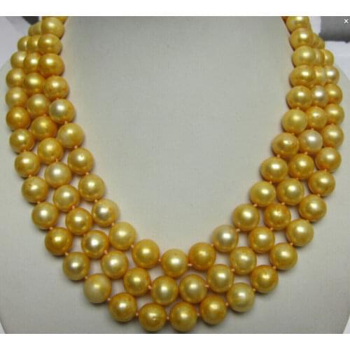 Beautiful Fashion 9-10 mm Natural Gold Freshwater pearl necklace 54"