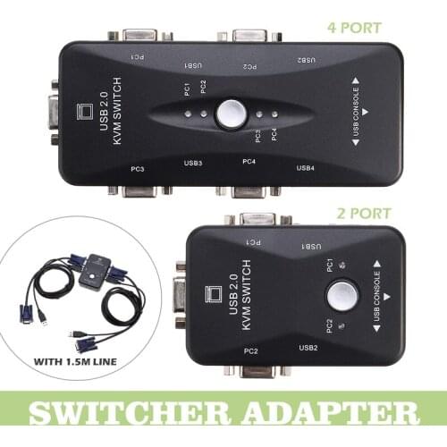 High Quality 2/4 Ports USB 2.0 KVM Switch Box Portable LED Indicators Switcher Adapter + 4 Cables For PC Monitor Keyboard