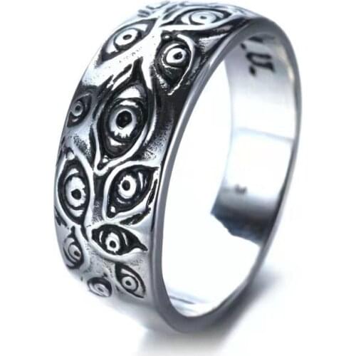 Hot Sale Engraving Devil Eye Retro Hipster Ring Punk Fashion Ladies Ring Hollow Cross Ring Mens Retro Hip Hop Personality Ring